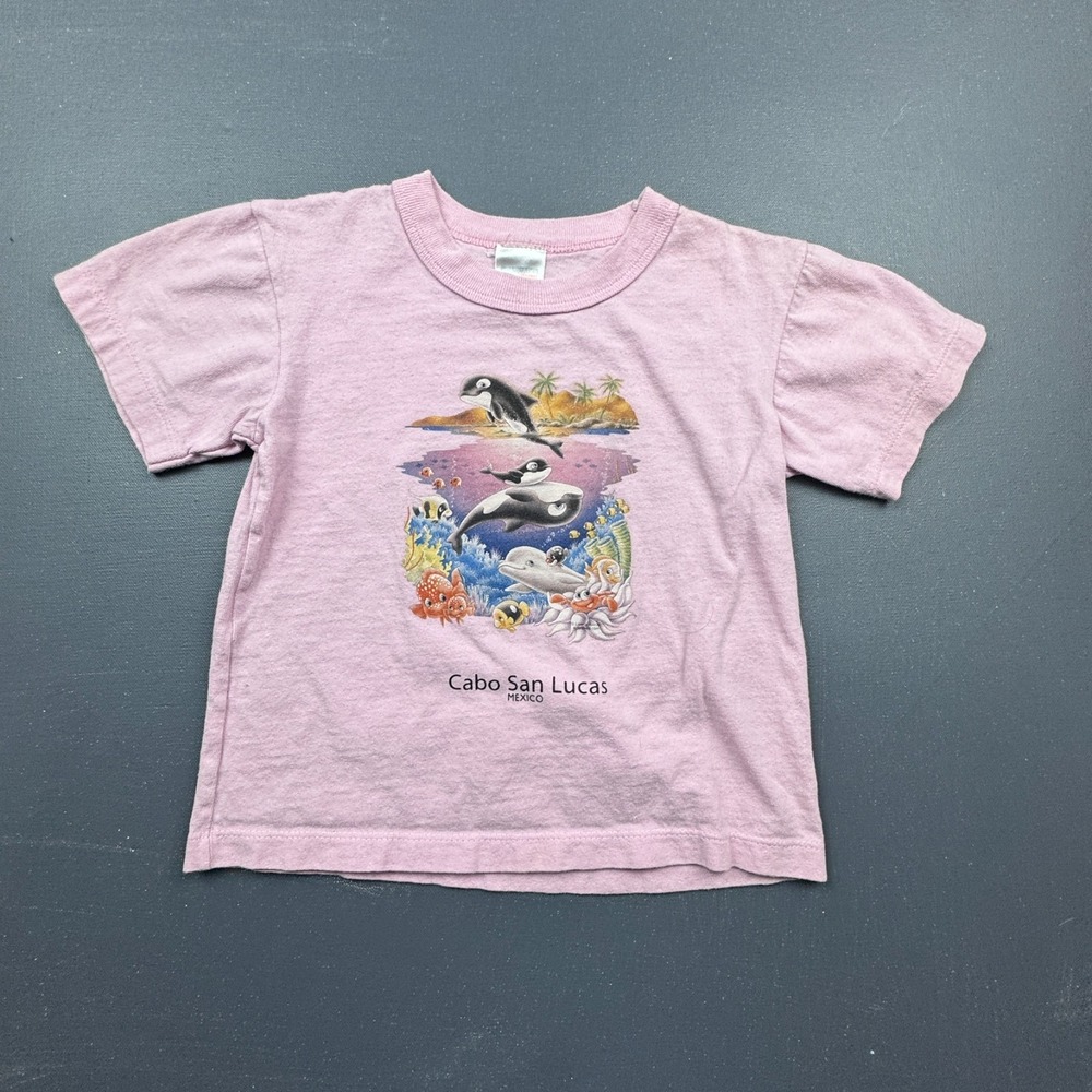 Cabo San Lucas T-Shirt Kids Girls Small Pink Orca Graphic Tee Vintage Tourist